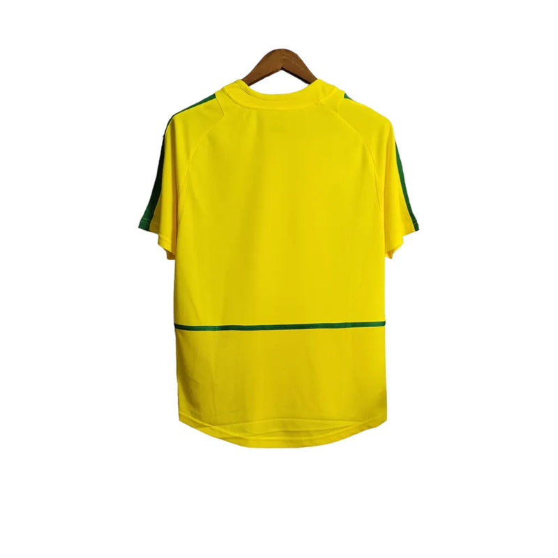 Camisa Seleção Brasileira Retrô I 2002 Nike Torcedor Masculina -Amarela com detalhes em verde