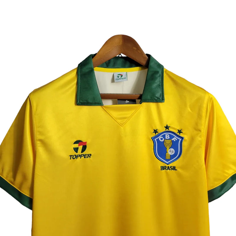 Camisa Seleção Brasileira Retrô I 88/90 Topper Torcedor Maculina - Amarela com gola verde