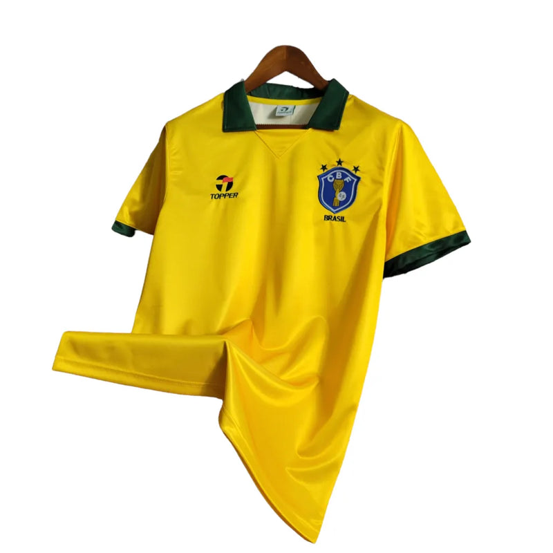 Camisa Seleção Brasileira Retrô I 88/90 Topper Torcedor Maculina - Amarela com gola verde