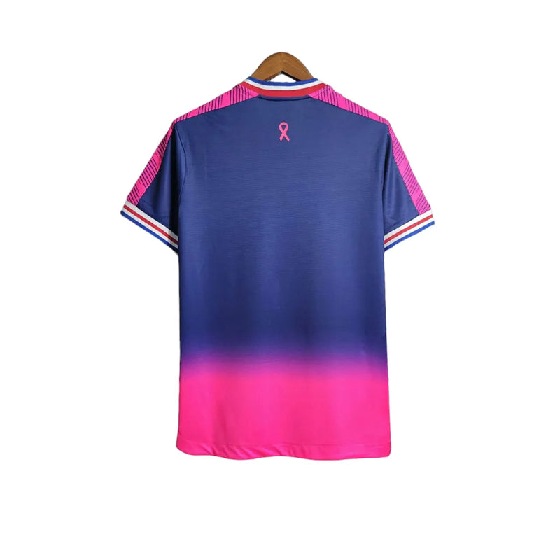 Camisa Fortaleza Edição Especial Outubro Rosa 23/24 - Torcedor Lobo Masculina - Azul com detalhes em rosa