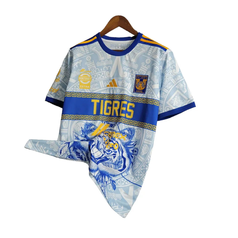 Camisa Tigres do México Edição Especial 23/24 - Torcedor Adidas Masculina - Detalhamento com tigre em azul e amarelo