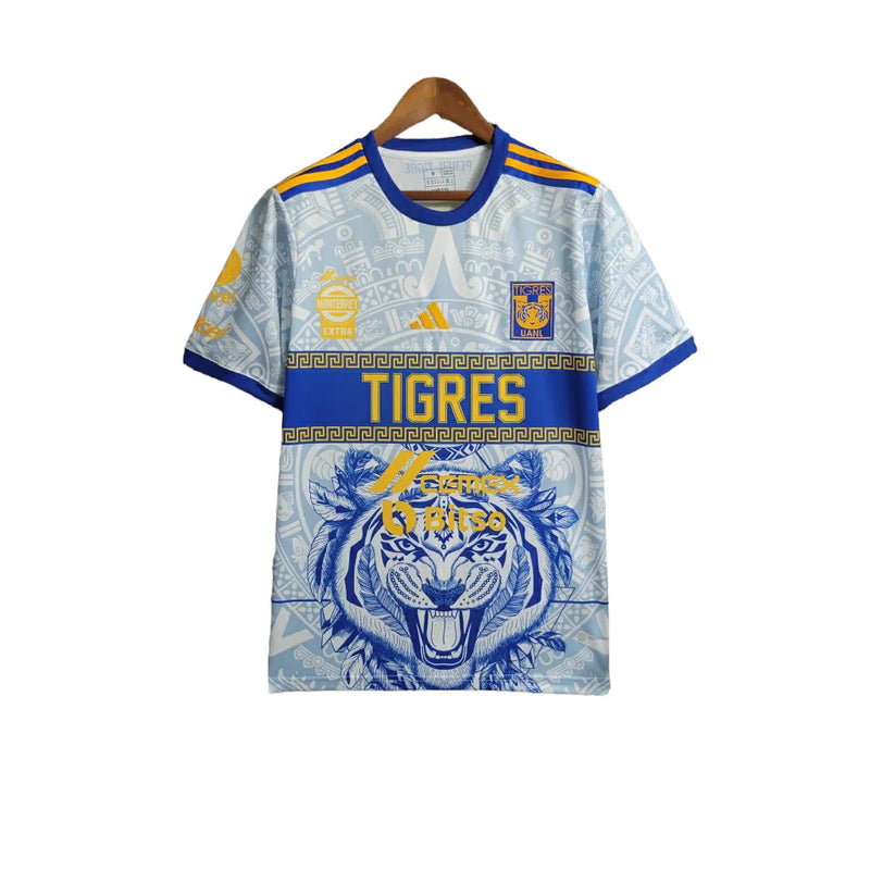 Camisa Tigres do México Edição Especial 23/24 - Torcedor Adidas Masculina - Detalhamento com tigre em azul e amarelo