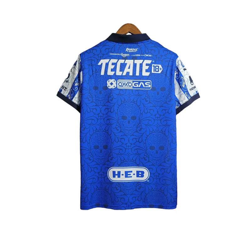 Camisa Monterrey Edição Especial Dia dos mortos 23/24 - Torcedor Puma Masculina - Detalhamento com flores e esqueleto em azul e branco