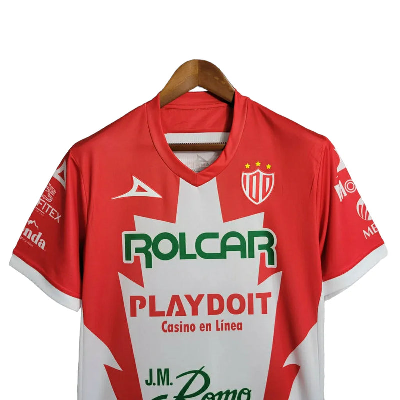 Camisa Necaxa do México I 23/24 - Torcedor Pirma Masculina - Branco com detalhes em vermelho