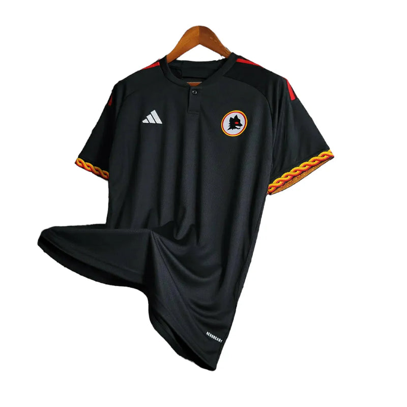 Camisa Roma III 23/24 - Torcedor Adidas Masculina - Preta com detalhes em vermelho e amarelo