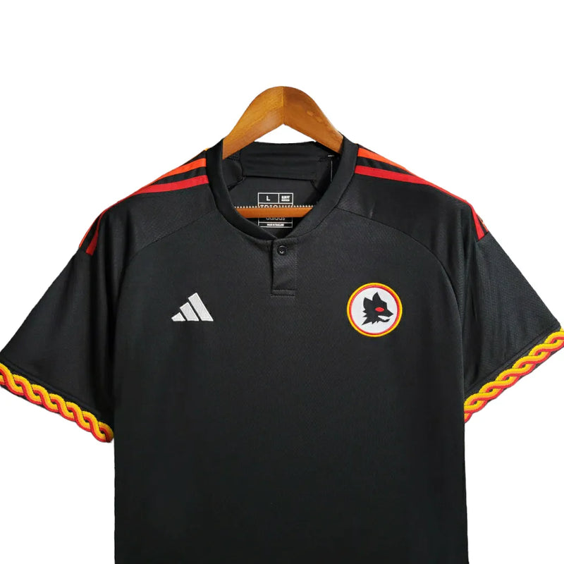 Camisa Roma III 23/24 - Torcedor Adidas Masculina - Preta com detalhes em vermelho e amarelo