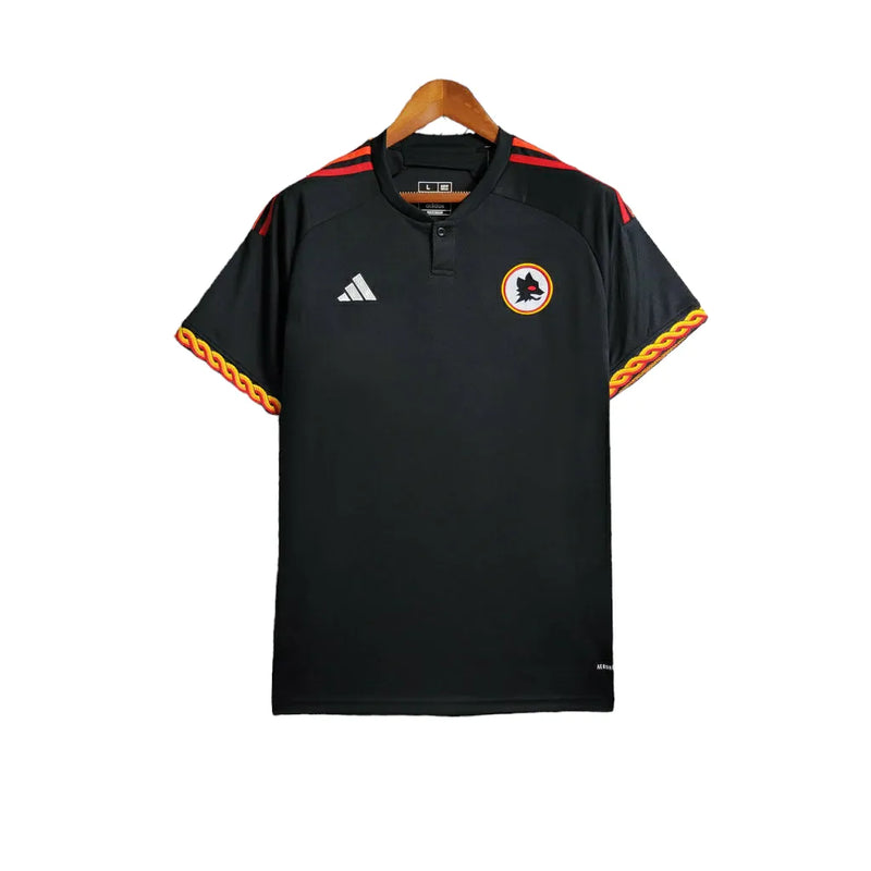 Camisa Roma III 23/24 - Torcedor Adidas Masculina - Preta com detalhes em vermelho e amarelo