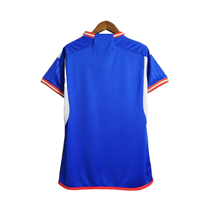 Camisa Universidad do Chile I 23/24 - Feminina Adidas - Azul com detalhes em branco e vermelho