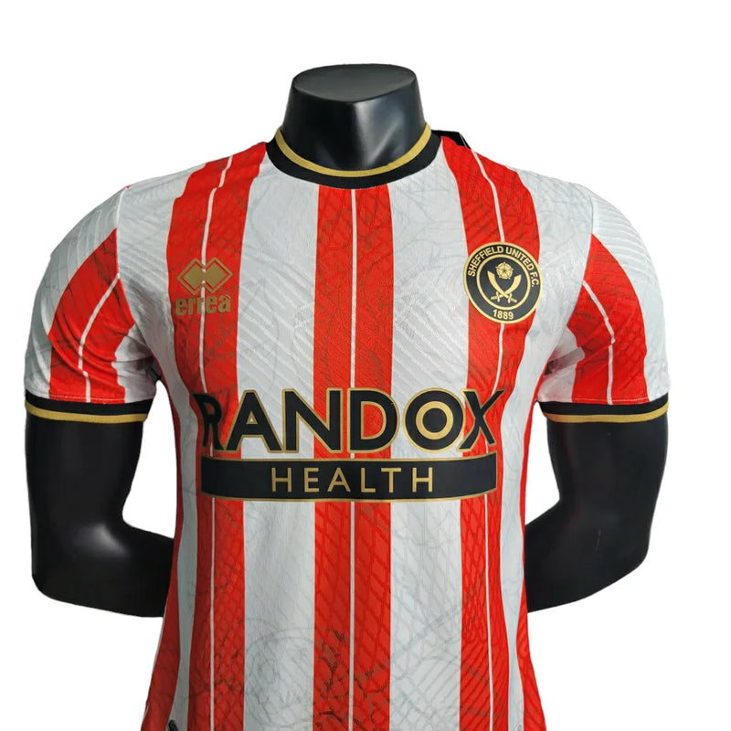 Camisa Sheffield United I Sheffield United - Jogador Errea Masculina - Branca com detalhes em vermelho e preto