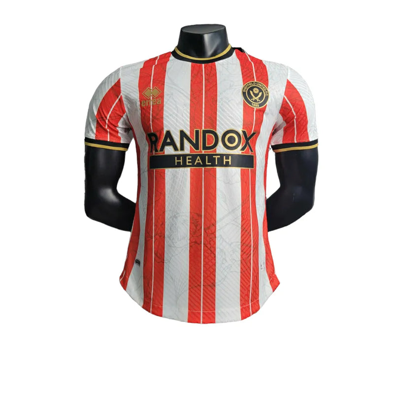 Camisa Sheffield United I Sheffield United - Jogador Errea Masculina - Branca com detalhes em vermelho e preto