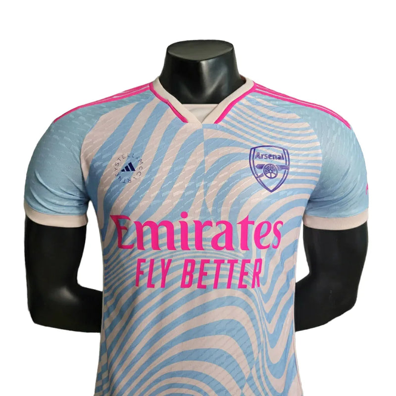 Camisa Arsenal Treino 23/24 - Jogador Adidas Masculina - Branca com detalhes em rosa e azul