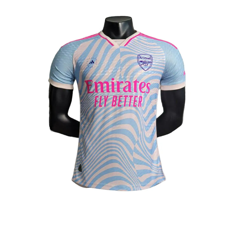 Camisa Arsenal Treino 23/24 - Jogador Adidas Masculina - Branca com detalhes em rosa e azul