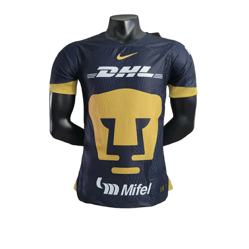 Camisa Pumas do México III 23/24 - Jogador Nike Masculina - Azul com detalhes em dourado