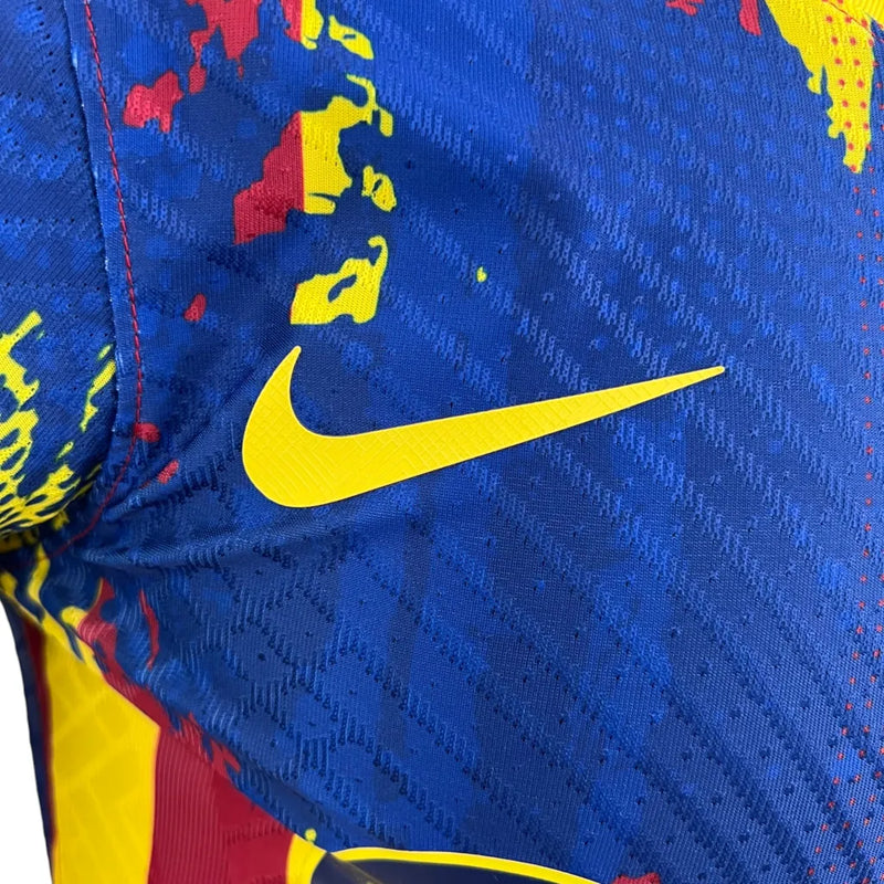 Camisa Barcelona Edição Especial 23/24 - Jogador Nike Masculina - Azul escuro com detalhes em vermelho e amarelo