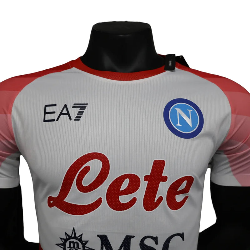 Camisa Napoli Edição Especial dia dos namorados 23/24 - Jogador EA7 Masculina - Branca com detalhes em vermelho