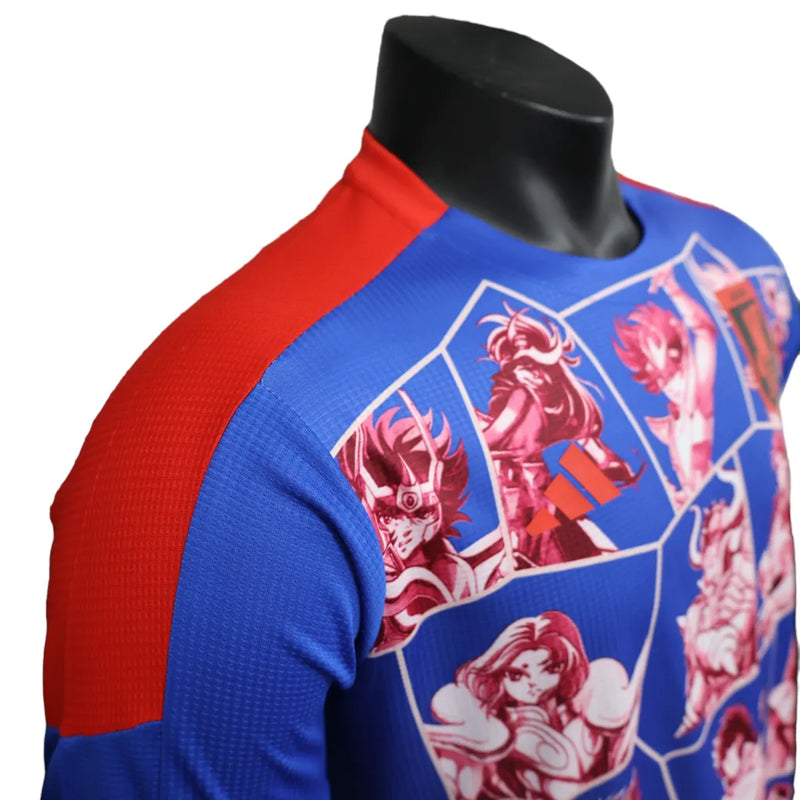 Camisa Seleção do Japão Edição Especial Cavaleiros do Zodíacos 23/24 - Jogador Adidas Masculina - Azul com detalhes em vermelho