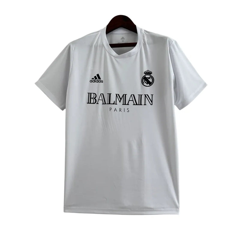 Camisa Real Madrid Edição Especial Balmain 23/24 - Torcedor Adidas Masculina - Branca com detalhes em preto