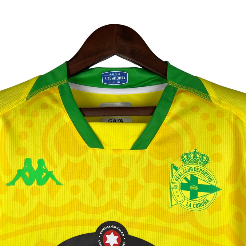 Camisa Deportivo La Coruna II 23/24 - Torcedor Kappa Masculina - Amarela com detalhes em verde