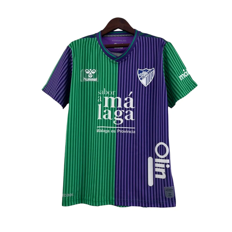 Camisa Málaga II 23/24 - Torcedor Hummel Masculina - Verde e roxo com detalhes em azul