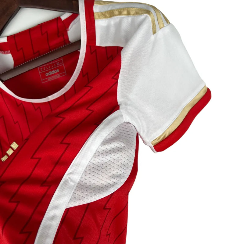 Camisa Arsenal I 23/24 - Torcedor Adidas Feminina - Vermelha com detalhes em branco e dourado