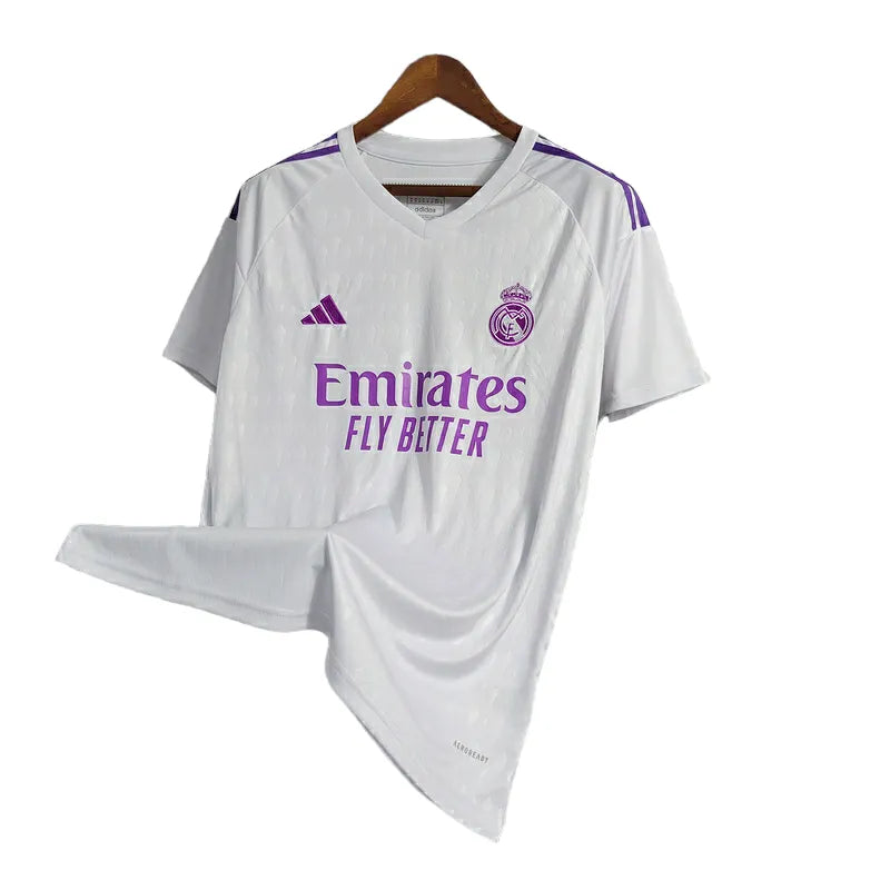 Camisa Real Madrid Goleiro 23/24 - Torcedor Adidas Masculina - Branca com detalhes em roxo