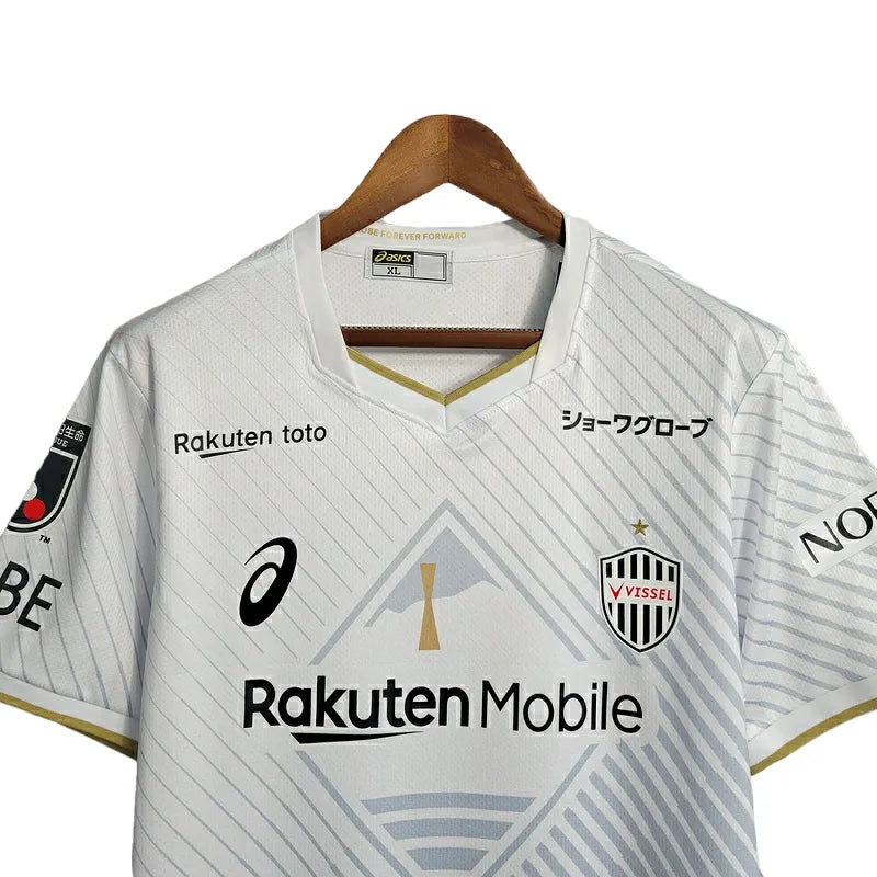 Camisa Vissel Kobe II 23/24 - Torcedor Rakuten Masculina - Branca com detalhes em preto e vermelho