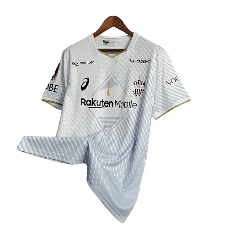 Camisa Vissel Kobe II 23/24 - Torcedor Rakuten Masculina - Branca com detalhes em preto e vermelho