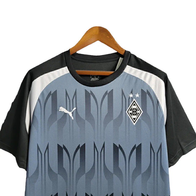 Camisa Borussia Mönchengladbach Edição Especial 23/24 - Torcedor Puma Masculina - Cinza com detalhes em preto e branco