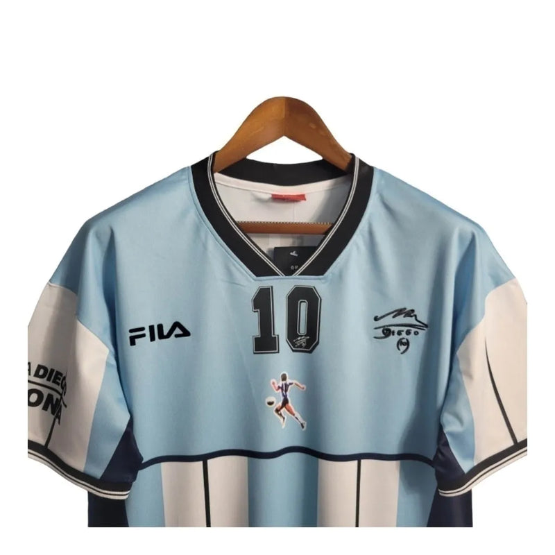 Camisa Retrô Seleção da Argentina 2010 Maradona - Fila Masculina - Azul com detalhes em branco e preto