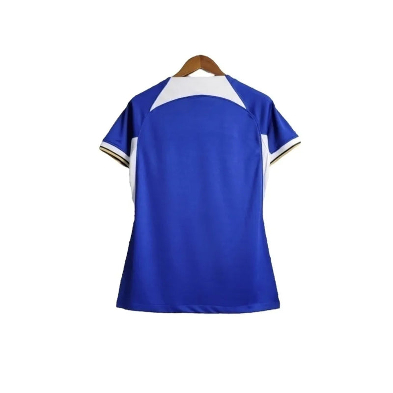 Camisa Chelsea I 23/24- Torcedor Nike Feminina - Azul com detalhes em preto e amarelo e branco