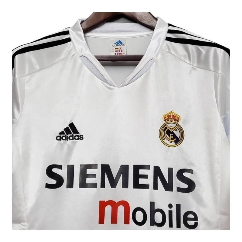 Camisa Retrô Real Madrid I 04/05 - Masculina Adidas - Branca com listras pretas