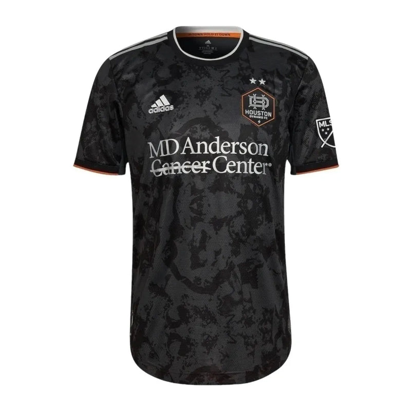 Camisa Houston Dynamo II 23/24 - Torcedor Adidas Masculina - Preta com detalhes em cinza e laranja