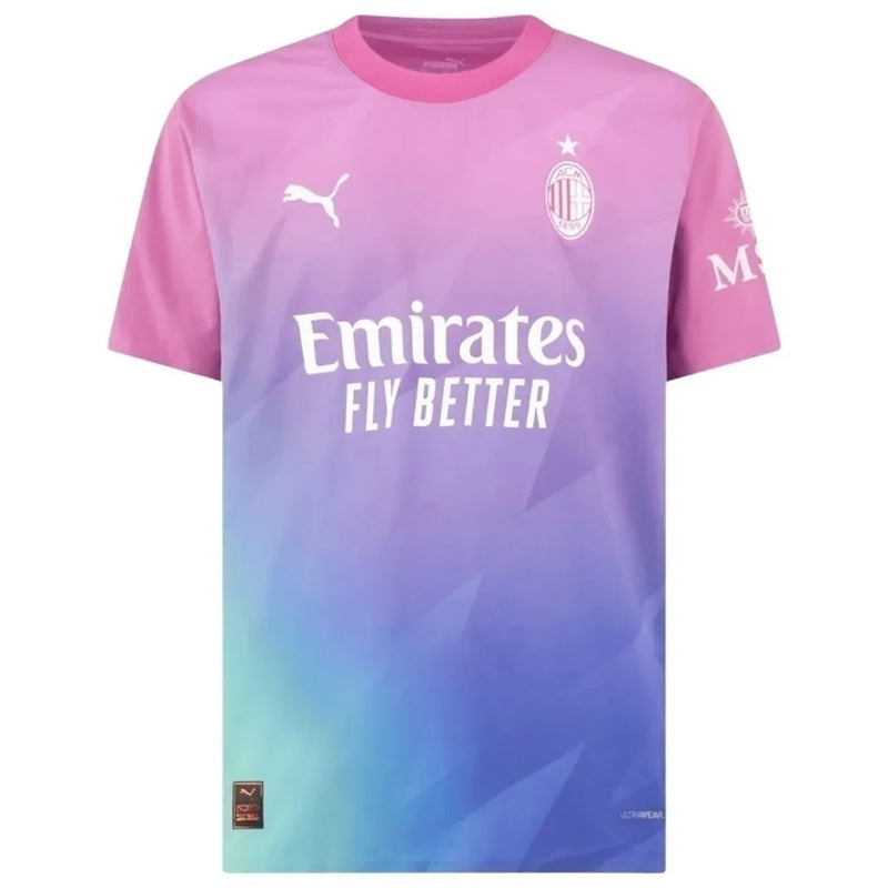 Camisa AC Milan III 23/24 - Torcedor Puma Masculina - Rosa com detalhes em roxo e verde