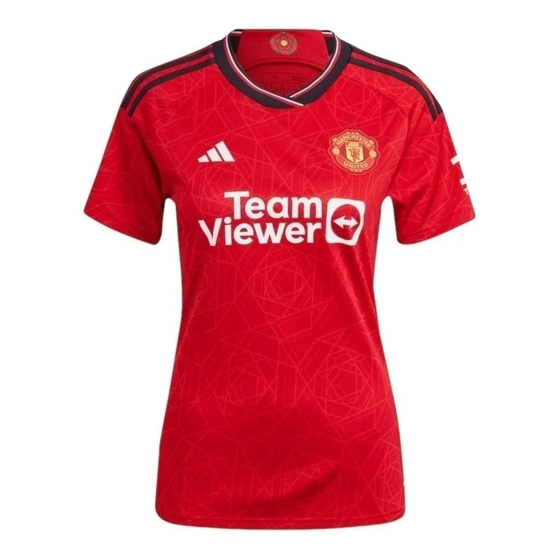 Camisa Manchester United I 23/24 - Torcedor Adidas Feminina - Vermelha com detalhes em preto e branco