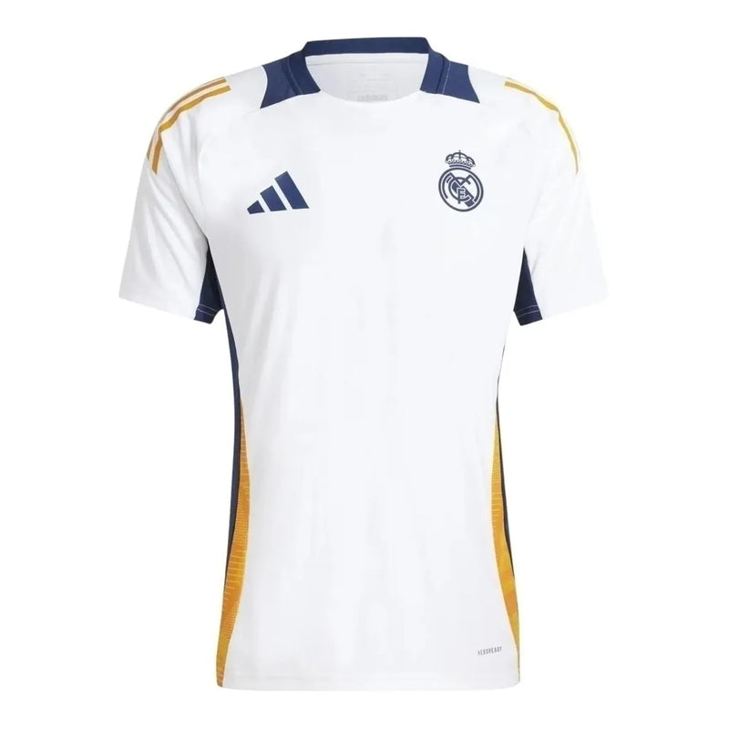 Camisa Real Madrid Treino 24/25 - Torcedor Adidas Masculina - Branca com detalhes azul