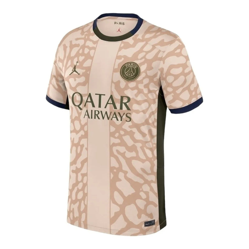 Camisa Paris Saint-Germain Fourth 23/24 - Torcedor Jordan Masculina - Bege com detalhes em azul