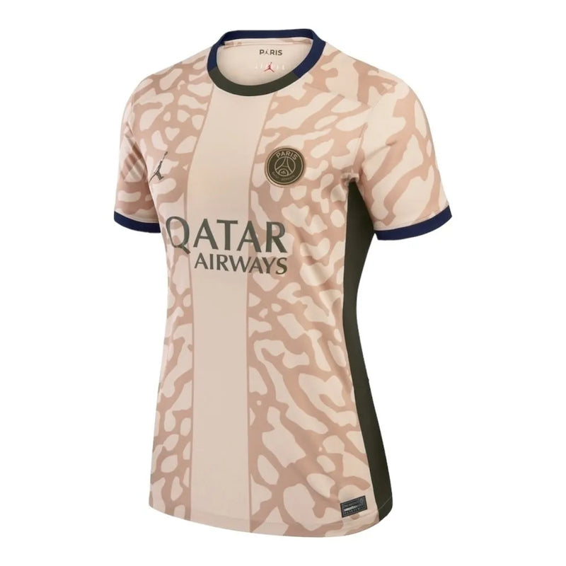 Camisa Paris Saint-Germain Fourth 23/24 - Torcedor Jordan Feminina - Bege com detalhes em azul