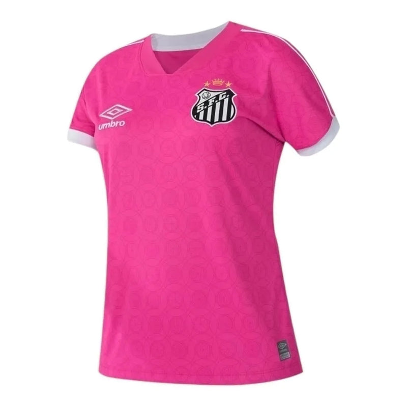 Camisa Santos Edição especial Outubro Rosa 23/24 - Torcedor Umbro Feminina - Rosa com detalhes em branco