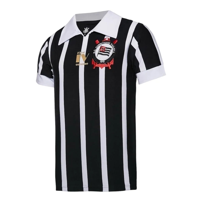 Camisa Retrô Corinthians 1954 IV Centenário - Masculina - Preta com listras brancas