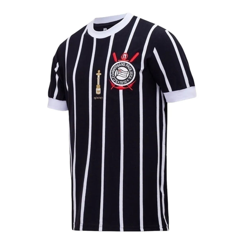 Camisa Retrô Corinthians Edição especial 1977 - Masculina - Preta com listras brancas