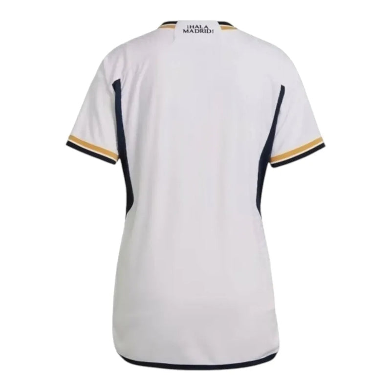 Camisa Real Madrid I 23/24 -Torcedor Adidas Feminina - Branca com detalhes em amarelo e azul