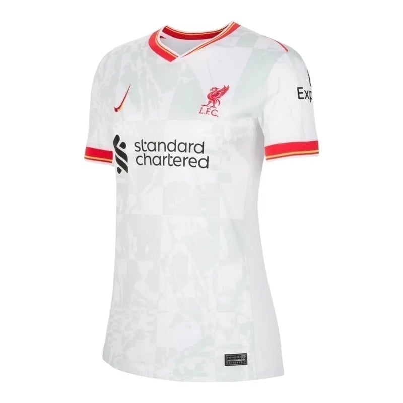 Camisa Liverpool III 24/25 - Torcedor Nike Feminina - Branca com detalhes em vermelho e cinza