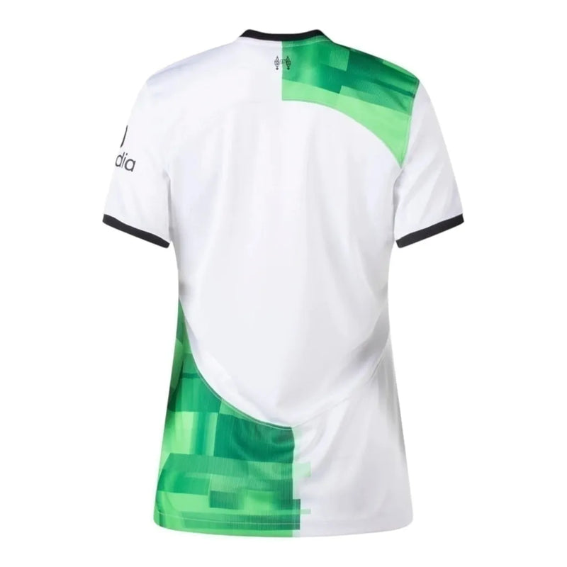 Camisa Liverpool II 23/24 - Torcedor Nike Feminina - Branca com detalhes em verde e preto