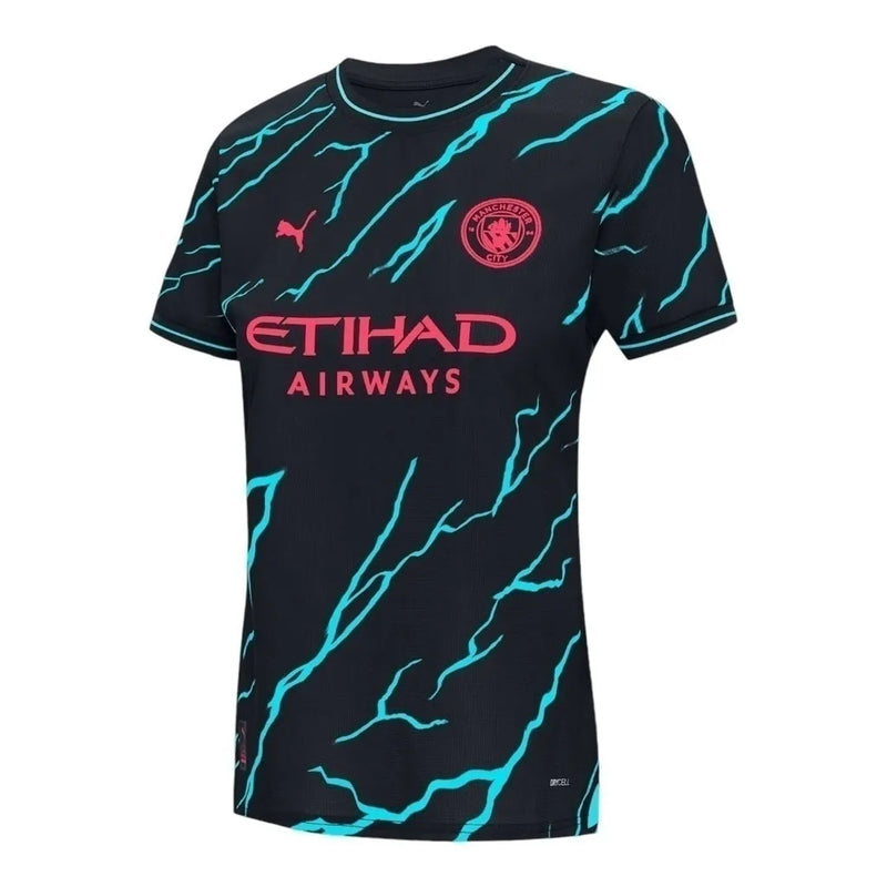 Camisa Manchester City III 23/24 - Torcedor Puma Feminina - Azul com detalhes em rosa