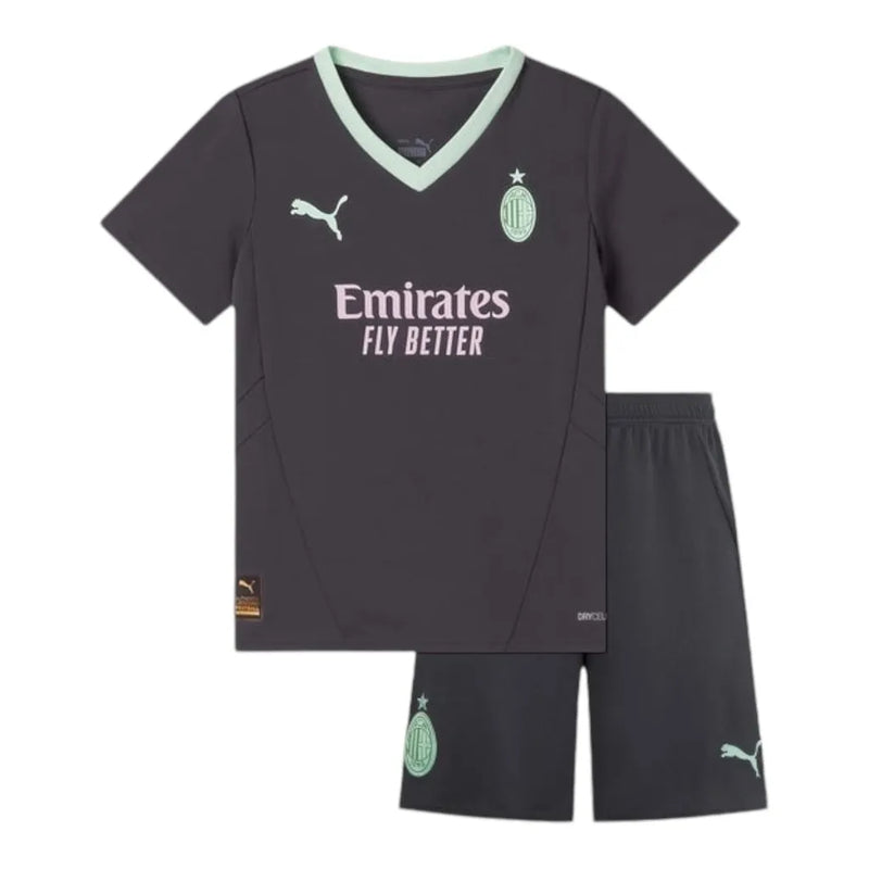 Kit Infantil AC Milan III 24/25 - Puma - Cinza com detalhes em verde