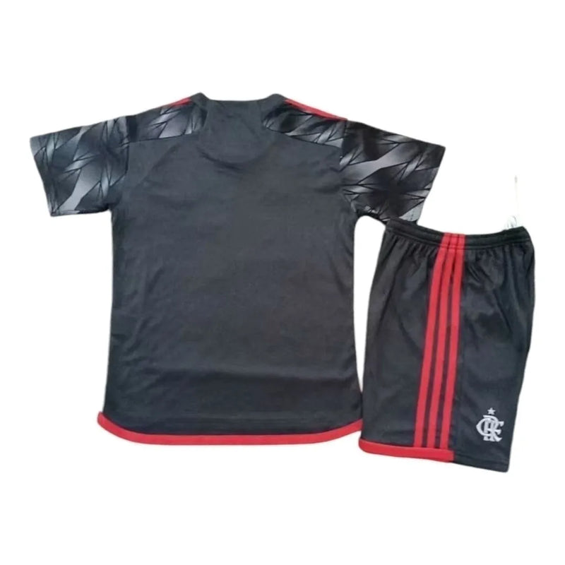 Kit Infantil Flamengo III 24/25 - Adidas - Cinza com detalhes em vermelho