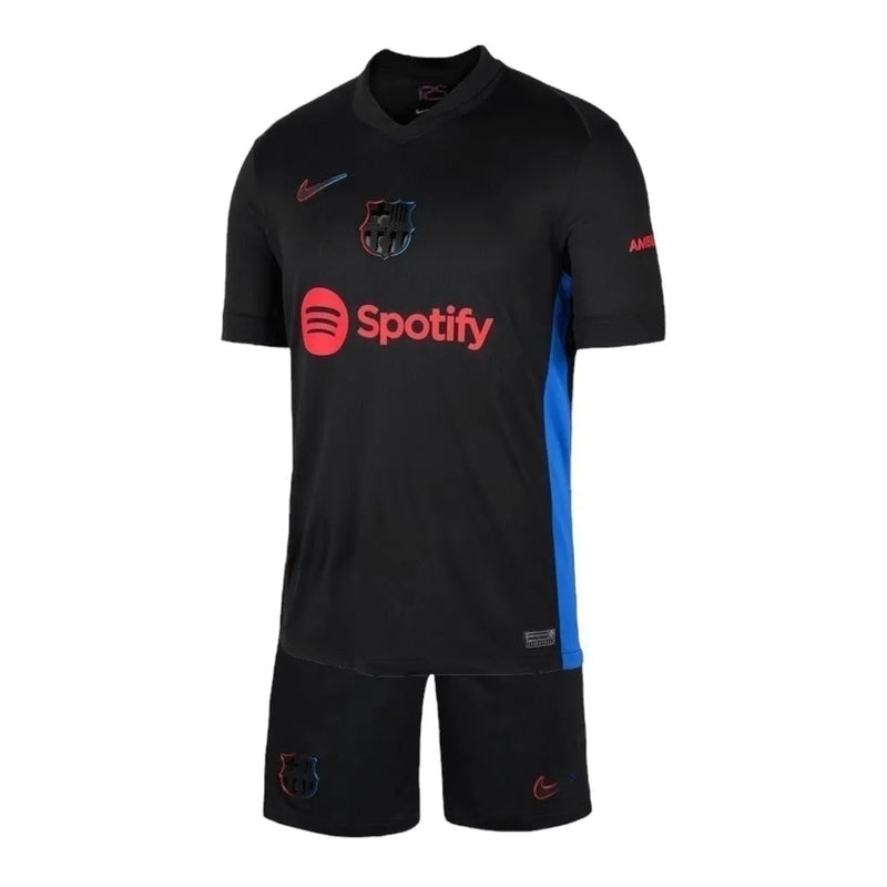 Kit Infantil Barcelona II 24/25 - Nike - Preto com detalhes em azul e vermelho