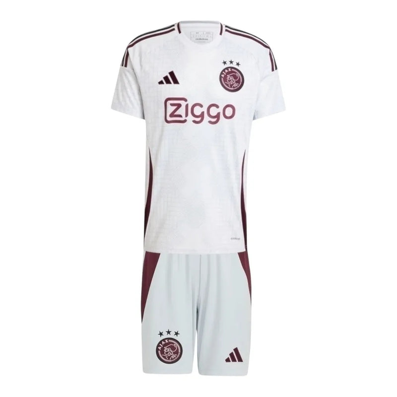 Kit Infantil Ajax III 24/25 - Adidas - Branco com detalhes em vinho