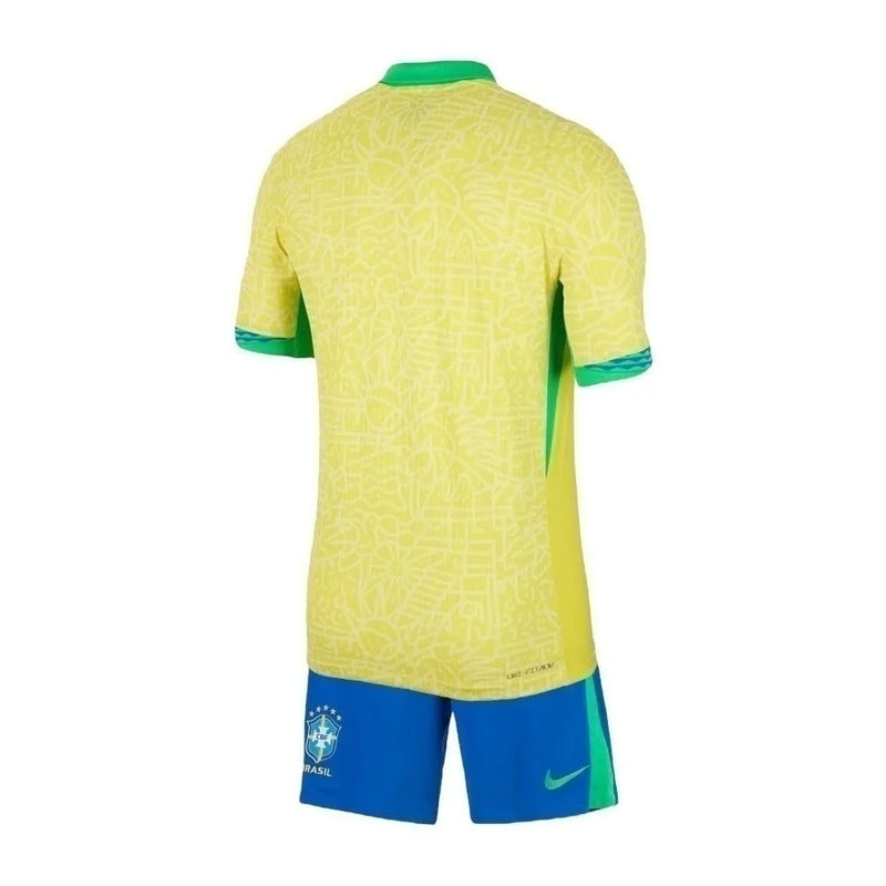 Kit Infantil Seleção Brasileira I 24/25 - Nike - Amarelo e azul com detalhes em verde