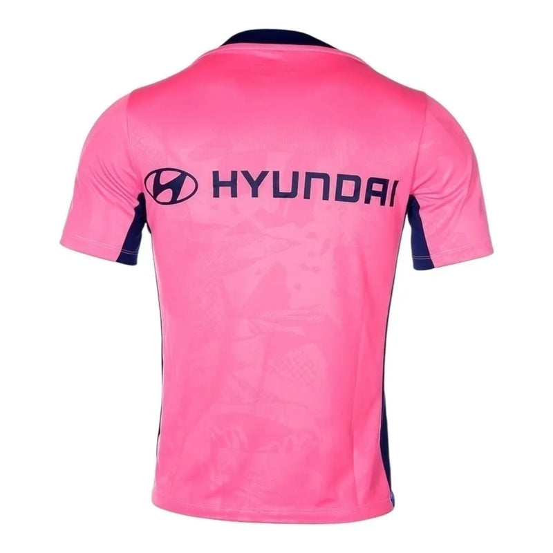 Camisa Atlético de Madrid Pré-jogo 24/25 - Torcedor Nike Masculina - Rosa com detalhes em azul